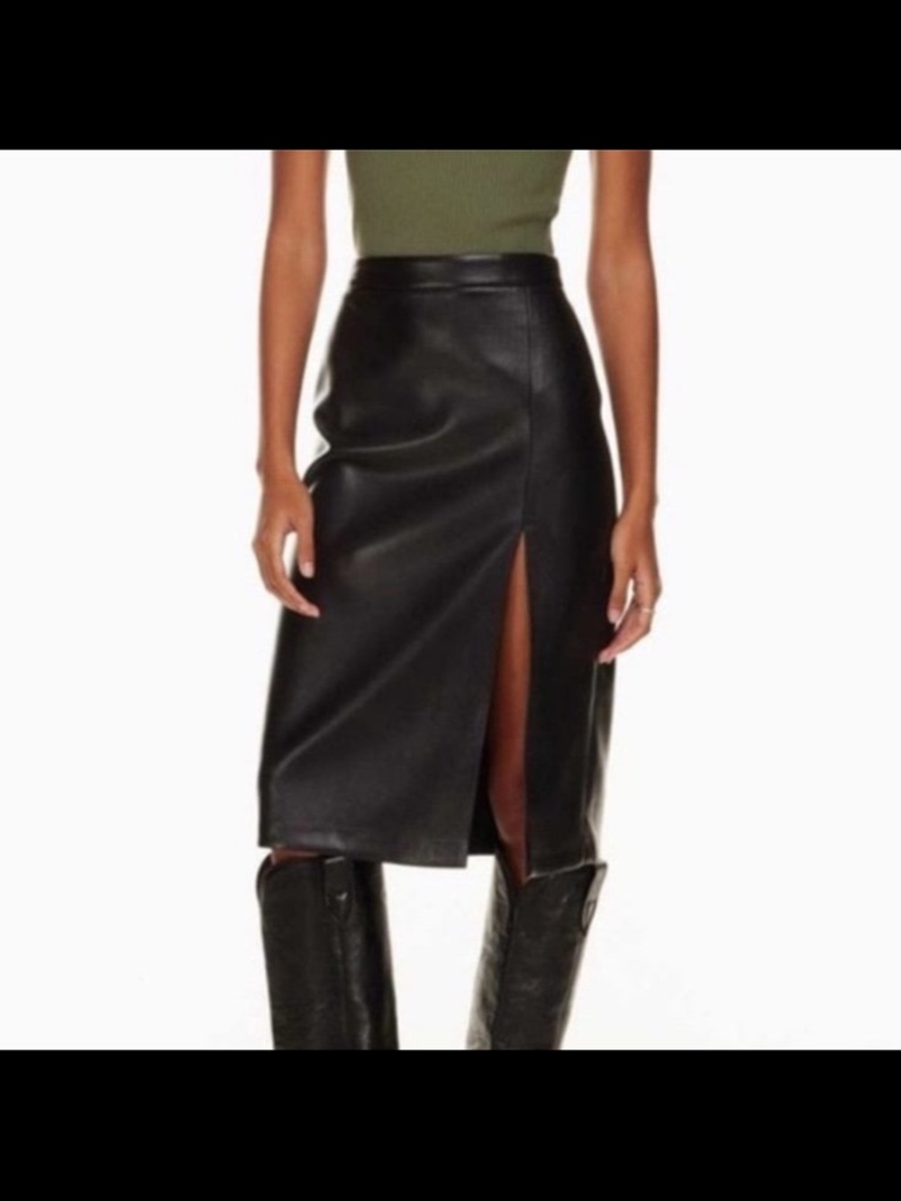 Aritiza patio midi black leather skirt size 8
